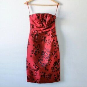 WHBM red satin floral strapless dress